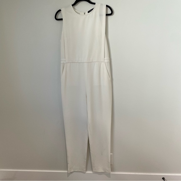 Theory Remaline Spiaggia Stretch Crepe Jumpsuit White Size 10 - Picture 2 of 9
